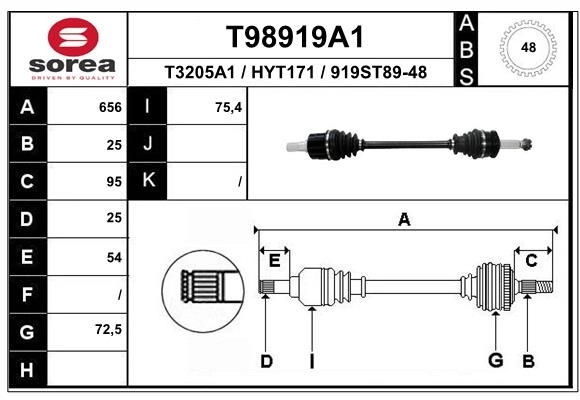 Приводной вал EAI T98919A1 Y71 XSKF 1441010708