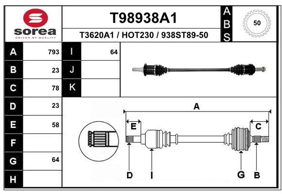 Приводной вал EAI T98938A1 G6A DK 1441010727 изображение 0