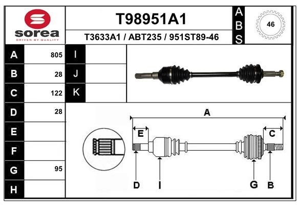 Приводной вал EAI T98951A1 W 7T74 1441010740 изображение 0