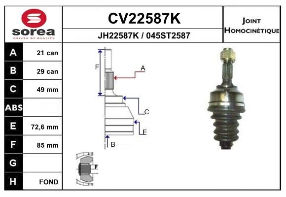 Шрус граната EAI 2804304 045ST258 7 CV22587K CV22587K