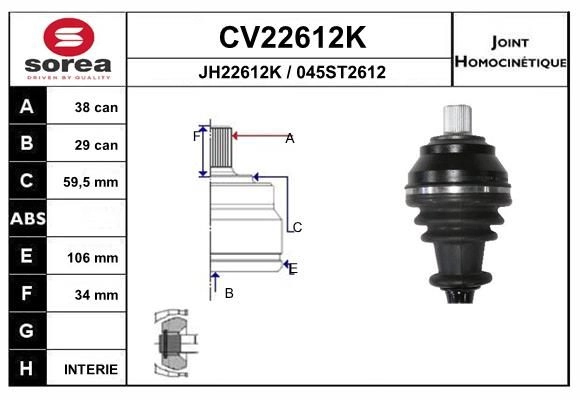 Шрус граната EAI 2804331 CV22612K CV22612K 045S T2612 изображение 0