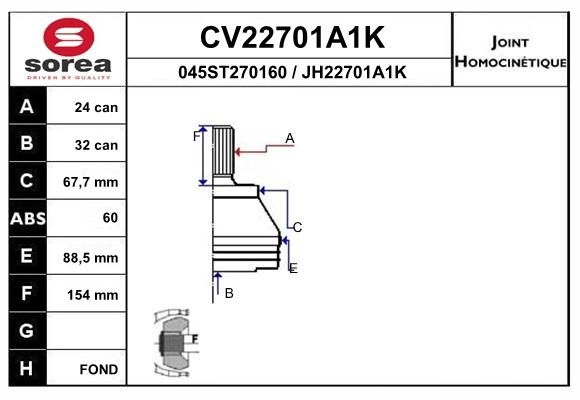 Шрус граната EAI 0 XLDC59 CV22701A1K 1441007477