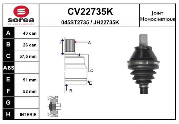 Шрус граната EAI WIJO N 1441007513 CV22735K изображение 0