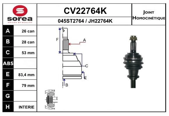 Шрус граната EAI W8H OG7A 1441007544 CV22764K изображение 0