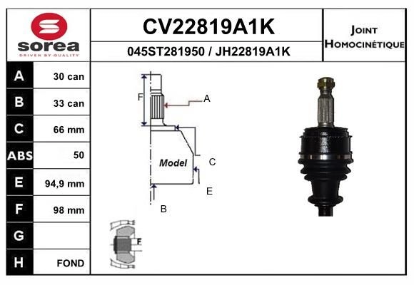 Шрус граната EAI 1441007606 M 1FT3LW CV22819A1K изображение 0