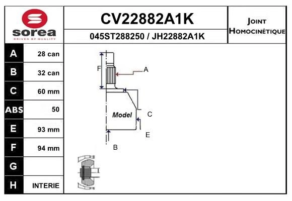 Шрус граната EAI CV22882A1K 8FD YR45 1441007670 изображение 0