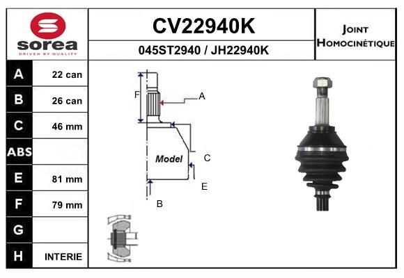 Шрус граната EAI 1441007734 N9 VYJA8 CV22940K изображение 0