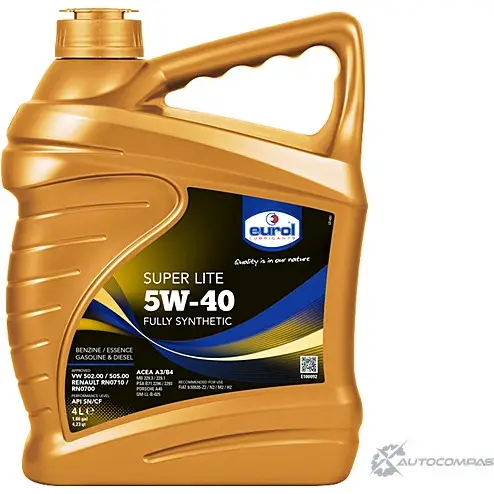 Моторное масло синтетическое Super Lite 5W-40 API SN/CF, 4 л EUROL E1000924L 1436795062 4BHTT VF изображение 0