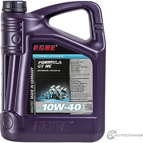 Моторное масло синтетическое HIGHTEC FORMULA GT SAE 10W-40 HC, 5 л ROWE 1436796103 20003005003 UG 4M27J изображение 0