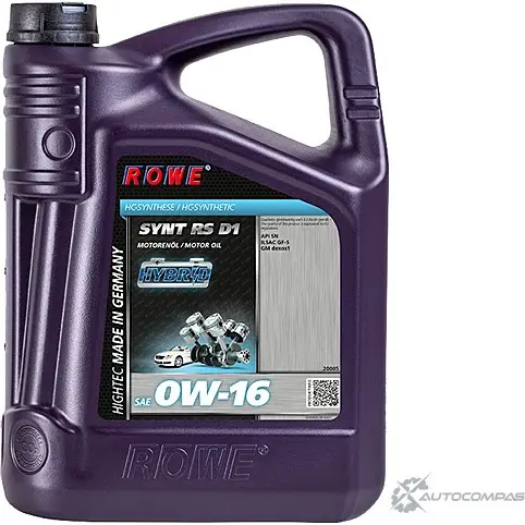 Моторное масло синтетическое HIGHTEC SYNT RS D1 SAE 0W-16, 5 л ROWE 3VVNK G 1436796596 20005005003