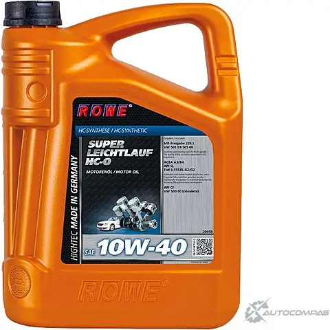 Моторное масло синтетическое HIGHTEC SUPER LEICHTLAUF HC-O SAE 10W-40, 4 л ROWE 20058004003 1436796549 2WW M49