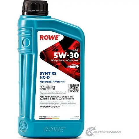 Моторное масло синтетическое HIGHTEC SYNT RS HC-D SAE 5W-30, 1 л ROWE NWI VIB3 1436796650 20060001099 изображение 0
