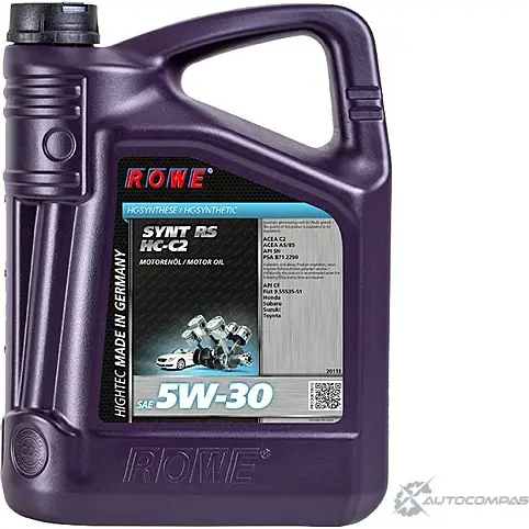 Моторное масло синтетическое HIGHTEC SYNT RS SAE 5W-30 HC-C2, 5 л ROWE PWQIP C 1436796693 20113005003