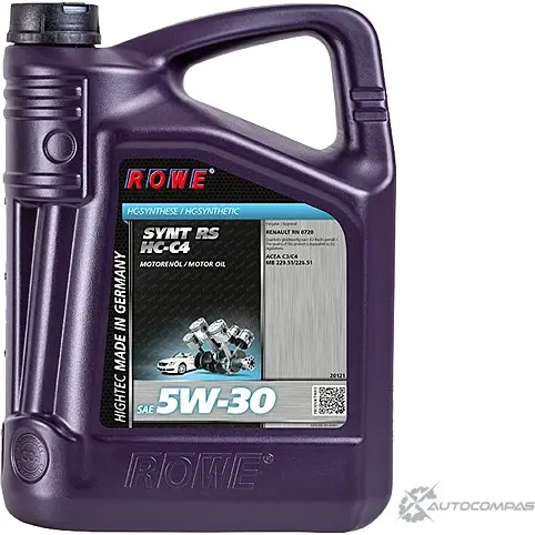 Моторное масло синтетическое HIGHTEC SYNT RS SAE 5W-30 HC-C4, 5 л ROWE 1436796703 20121005003 P0 UZW4