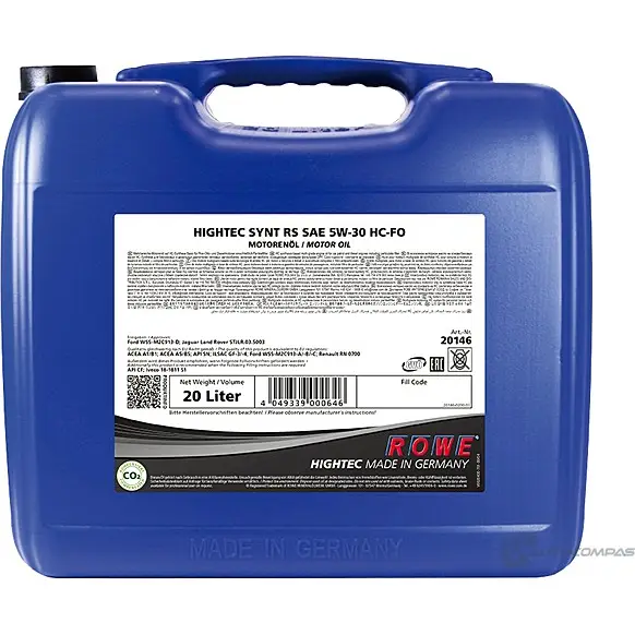 Моторное масло синтетическое HIGHTEC SYNT RS SAE 5W-30 HC-FO, 20 л ROWE GDD RYN 1436796710 20146020003 изображение 0