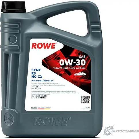 Моторное масло полусинтетическое HIGHTEC SYNT RS SAE 0W-30 HC-C2, 20 л ROWE 20247020099 5 7UAF 1436796663