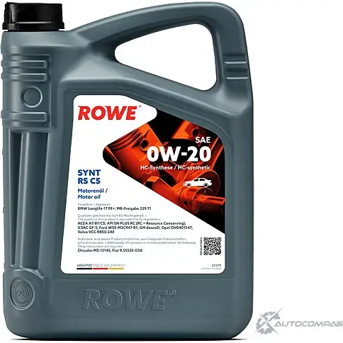 Моторное масло синтетическое HIGHTEC SYNT RS C5 SAE 0W-20, 20 л ROWE 20379020099 7C XIN 1436796586