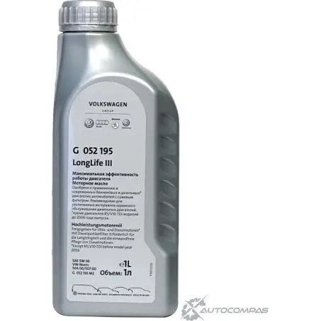 Моторное масло синтетическое LONGLIFE III 0W-30, 1 л VAG CKS R9M 1436797045 GVWR52195M2 изображение 0