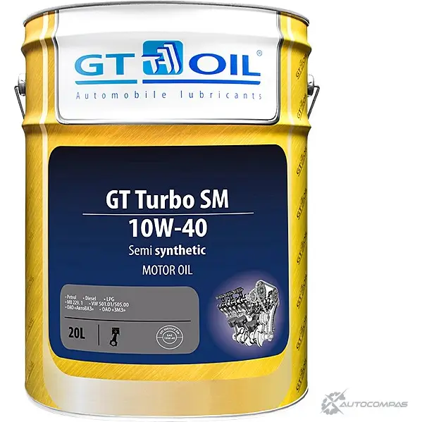 Моторное масло полусинтетическое GT OIL Turbo SM 10W-40, 20 л GT OIL 5T ZM4V 8809059407332 1436797258 изображение 0