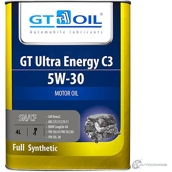 Моторное масло синтетическое GT OIL Ultra Energy C3 5W-30, 4 л GT OIL 7C 5DZ 1436797278 8809059407936 изображение 0