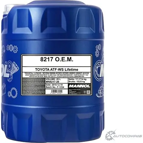 Трансмиссионное масло в акпп синтетическое MN821720 MANNOL ATF WS, 20 л MANNOL 1436798027 R Q4F8B2 MN821720