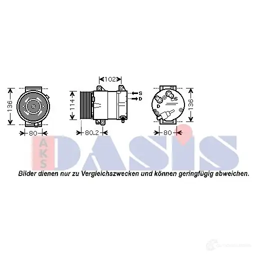 Компрессор кондиционера AKS DASIS 4044455436867 851563n 879570 6L 4AG