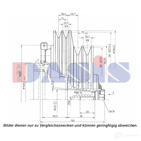 Шкив компрессора кондиционера AKS DASIS 1423287821 851311n S1E 7284 4044455373124 - Изображение 1