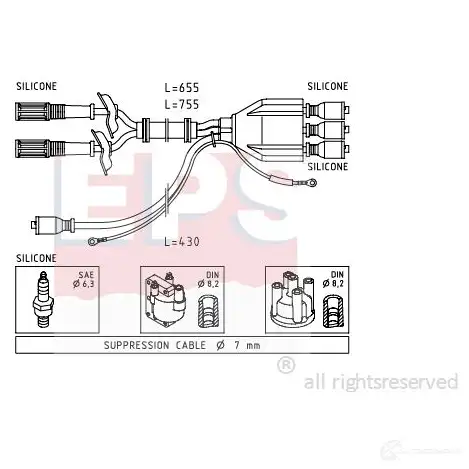 Высоковольтные провода зажигания, комплект EPS KW 359 507 FACET 4.8507 3294622 1500507 изображение 0