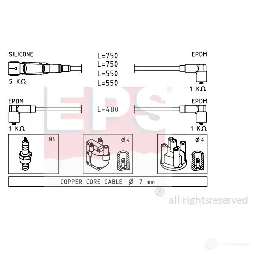 Высоковольтные провода зажигания, комплект EPS 3294674 KW 359 736 FACET 4.8736 1500736 изображение 0