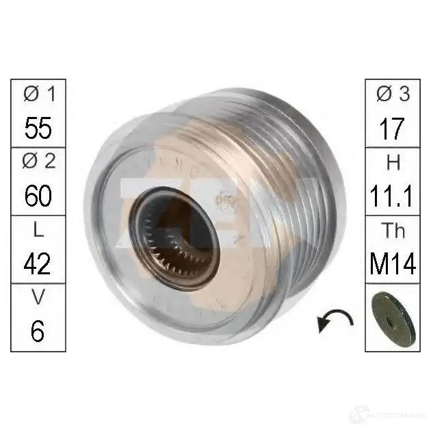 Обгонная муфта генератора ERA 219094 551 6 ZN5516 1944063 изображение 0