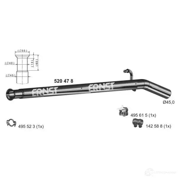 Выхлопная труба глушителя ERNST 301375 CQMK8 OB 4007463520478 520478 изображение 0