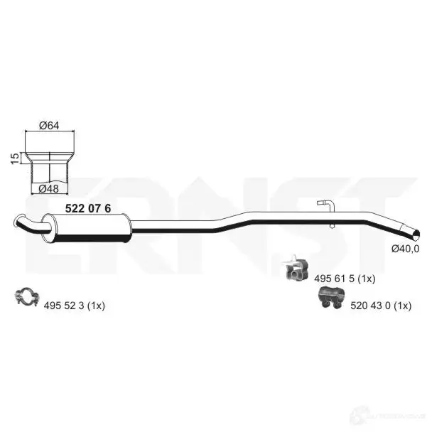 Передний глушитель ERNST 4007463522076 522076 301382 QXK 3B