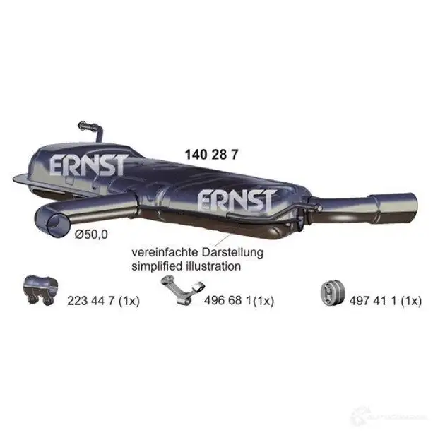 Задний глушитель ERNST 4007463140287 0199E K 140287 298435 изображение 0