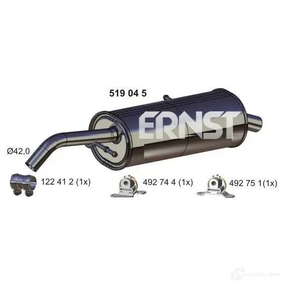 Задний глушитель ERNST 4007463519045 301349 519045 6O V9L изображение 0