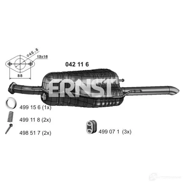 Задний глушитель ERNST 4007463042116 294995 042116 R3IA5P P изображение 0