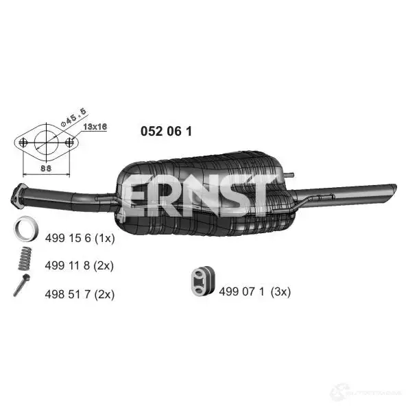 Задний глушитель ERNST 4007463052061 JVD3A8 8 295662 052061