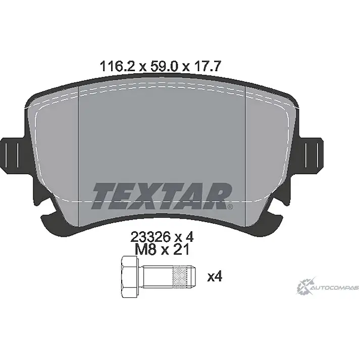 Тормозные колодки, дисковые, комплект TEXTAR 23326 177 X 4 1193574327 2332608 23326 изображение 0