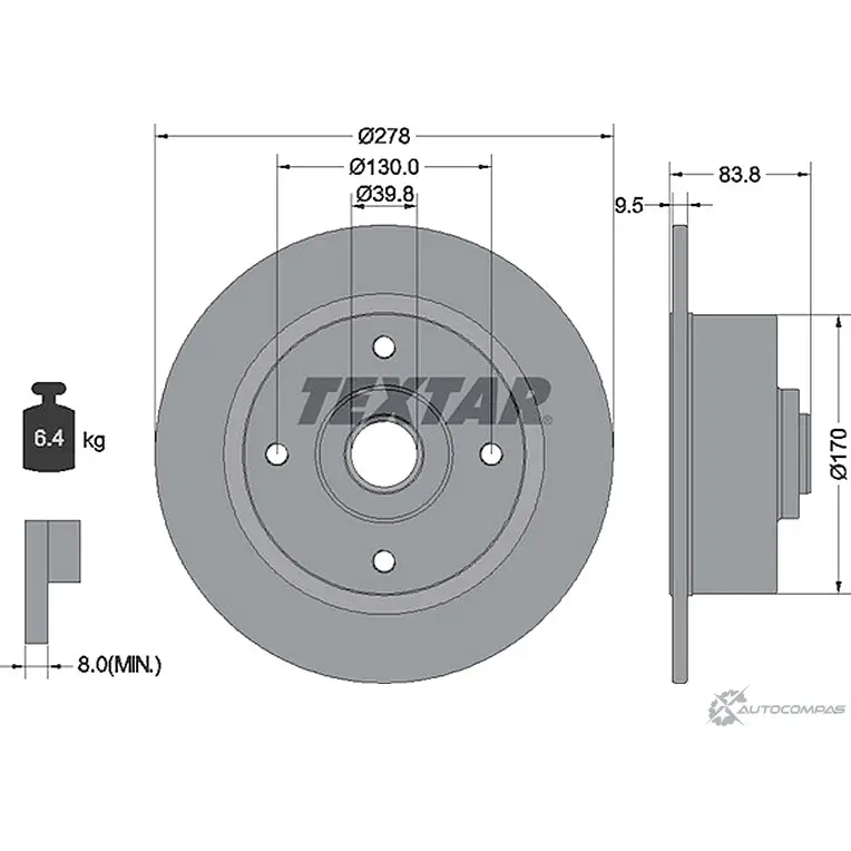 Тормозной диск PRO+ TEXTAR ZUXS8V0 92010305 1437027331 ZSNG T изображение 0