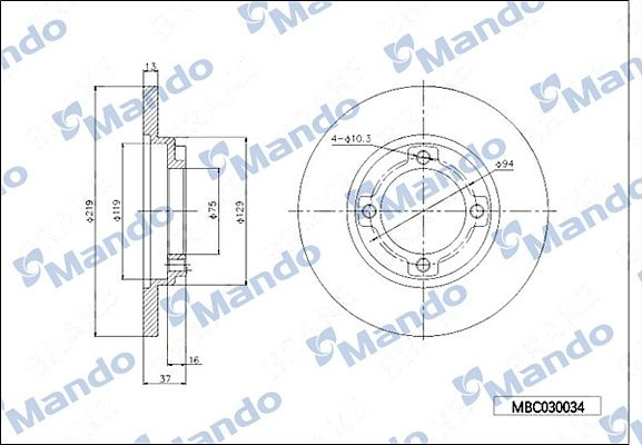 Тормозной диск MANDO MBC030034 1439987753 OB BTF