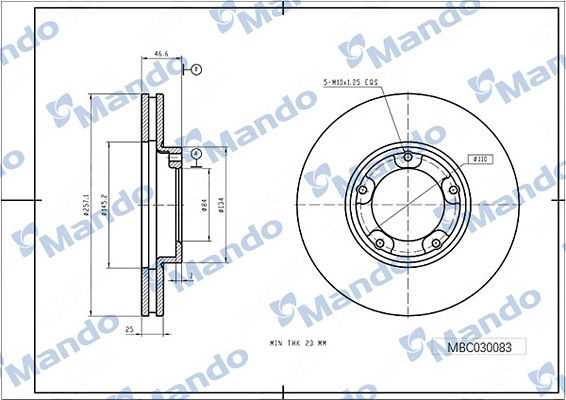 Тормозной диск MANDO OO46 UC 1439987802 MBC030083 изображение 0