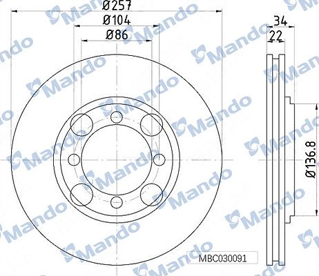 Тормозной диск MANDO MBC030091 5TY5 W 1439987810