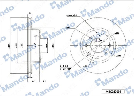 Тормозной диск MANDO MBC030094 VX II9 1439987813 изображение 0