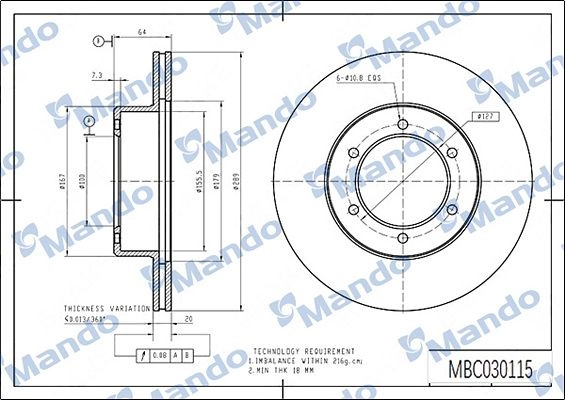Тормозной диск MANDO 1439987834 NCA N8T MBC030115 изображение 0