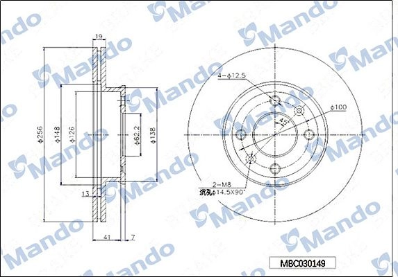 Тормозной диск MANDO 1439987868 MBC030149 D1FJ NI