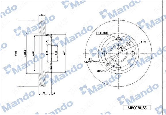 Тормозной диск MANDO 1439987874 MBC030155 W KR7B