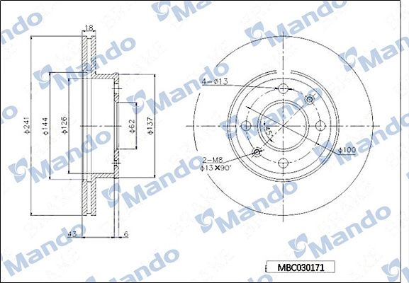 Тормозной диск MANDO MBC030171 1439987890 NV 9NM