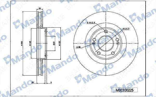 Тормозной диск MANDO 1439987944 MBC030225 SK 3JZ