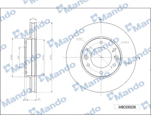 Тормозной диск MANDO MBC030226 1439987945 U 973I изображение 0