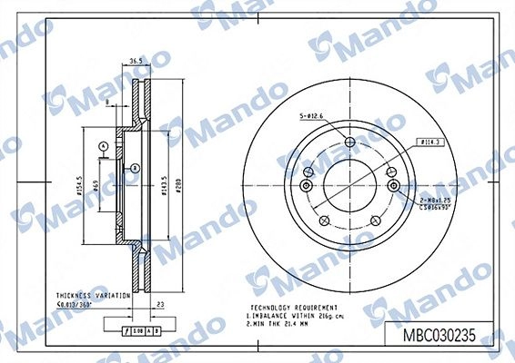 Тормозной диск MANDO 1439987954 MBC030235 AE TBG