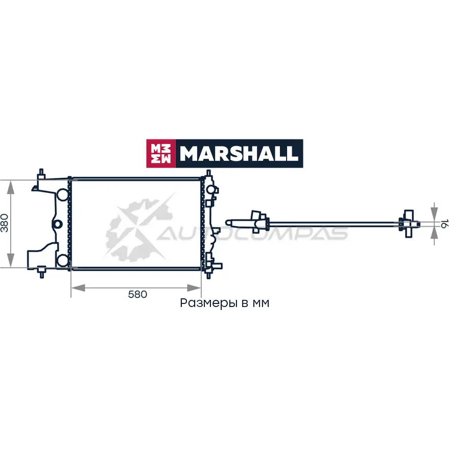 Радиатор охлаждения двигателя Chevrolet Cruze I (1.6) 09-, Opel Astra J 09- (МКПП) MARSHALL 1441202033 PRFZ N M4991032 изображение 1